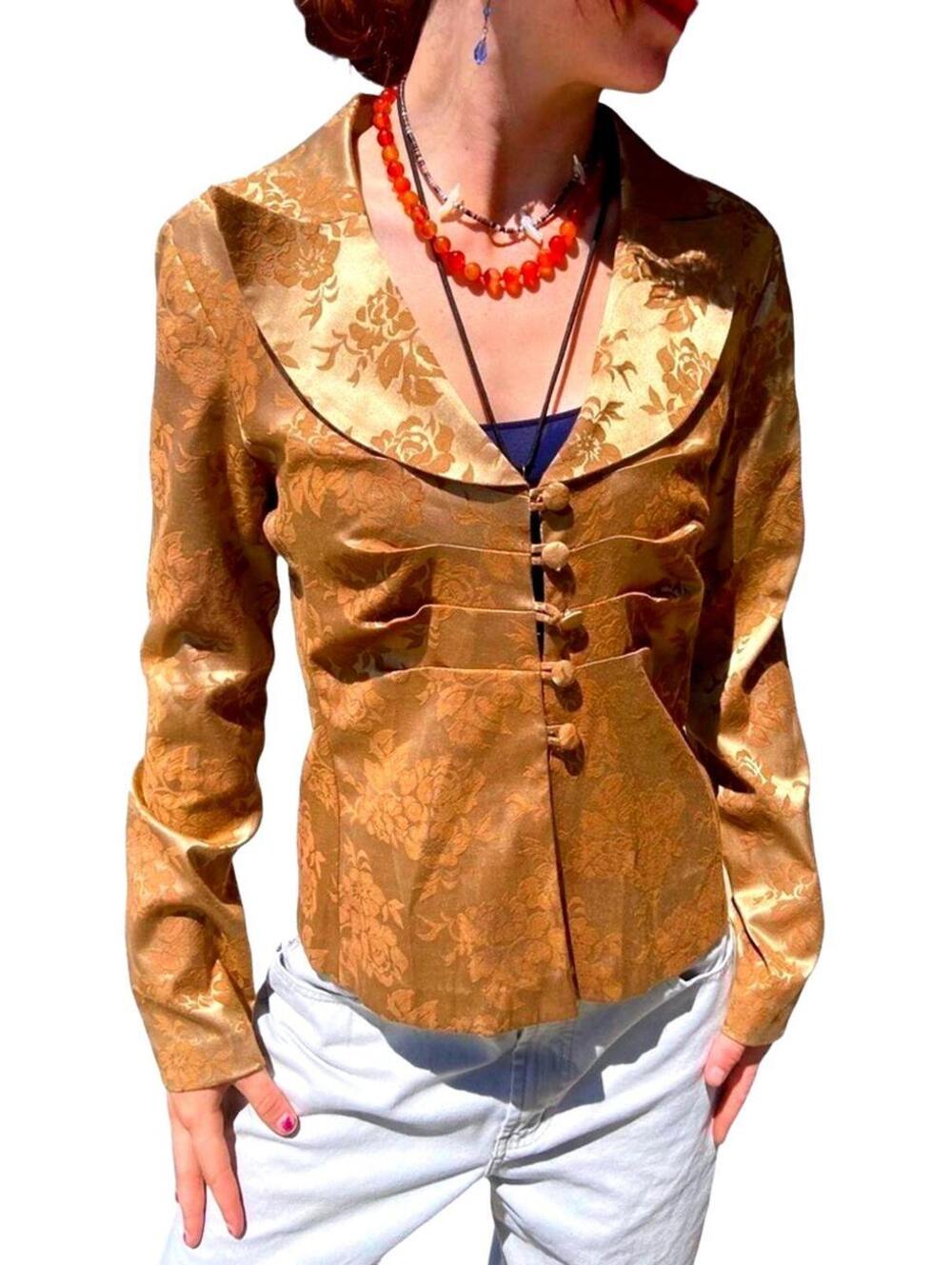 Ruby Rox Antique Gold Jacquard Blazer Jacket